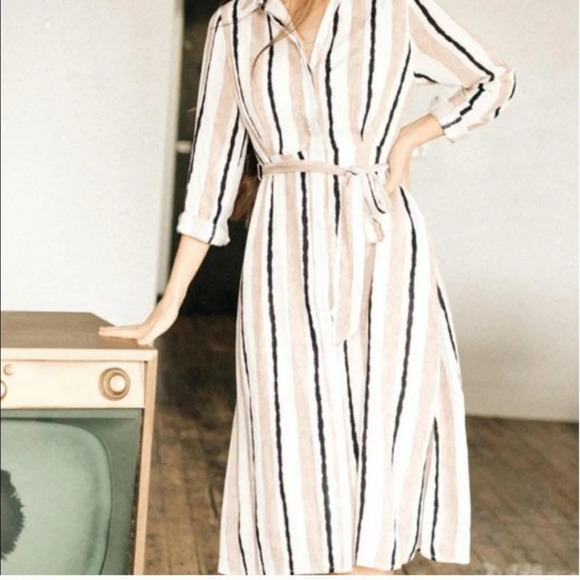 Boheme Dresses & Skirts - Boheme Stripped Belted Dress Size Large Pockets